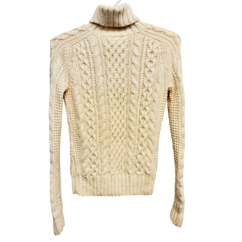 J.Crew Cableknit Chunky Sweater Cream Fisherman Sz L Handknit 100% Wool Retro 90 - Picture 2 of 8